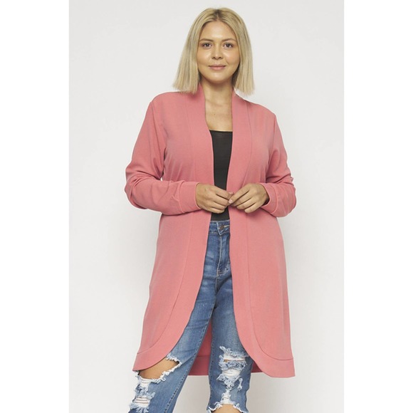 Boutique Sweaters - PLUS MAUVE OPEN FRONT LONG CARDIGAN